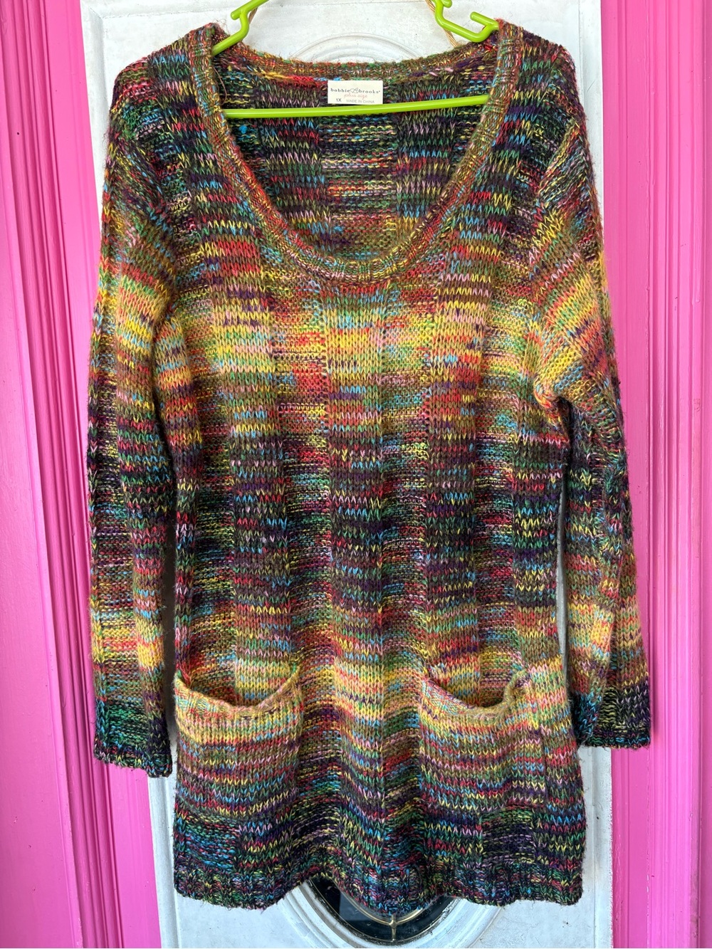Vintage Bobbie Brooks Multicolor Scoop Neck soft Knit Tunic Sweater